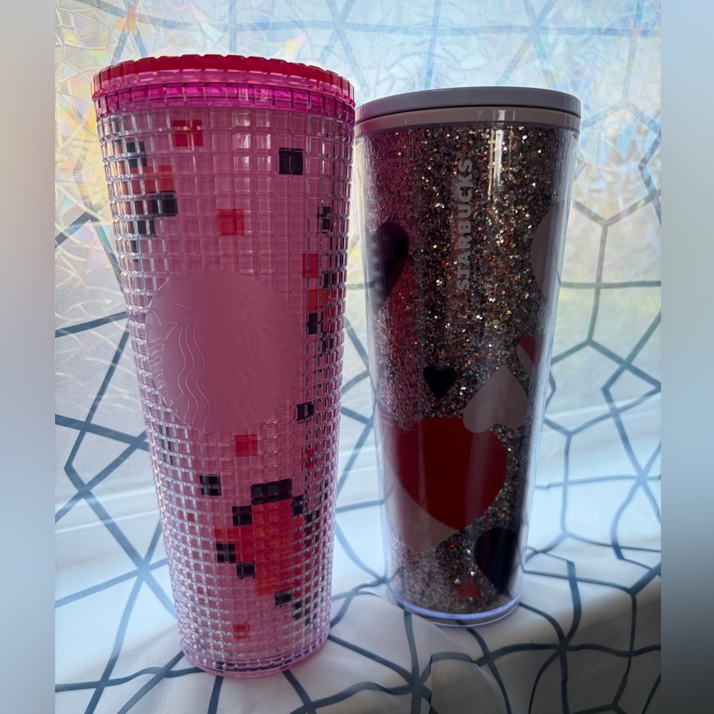 Starbucks Pink Textured and Glitter Heart Tumblers